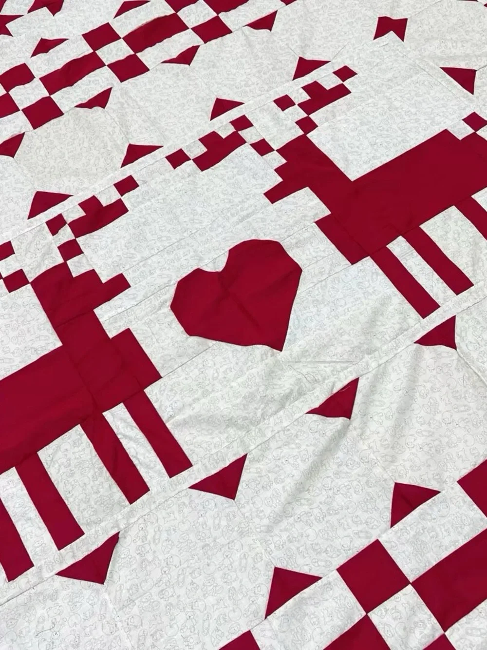 Handmade Scandinavian Sweethearts Patchwork Cotton Twin Size Sewing Quilt Top/to